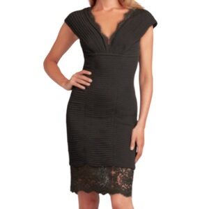 NWT Tadashi Shoji Richter Black Pleated Chiffon and Lace Dress - Sz 16